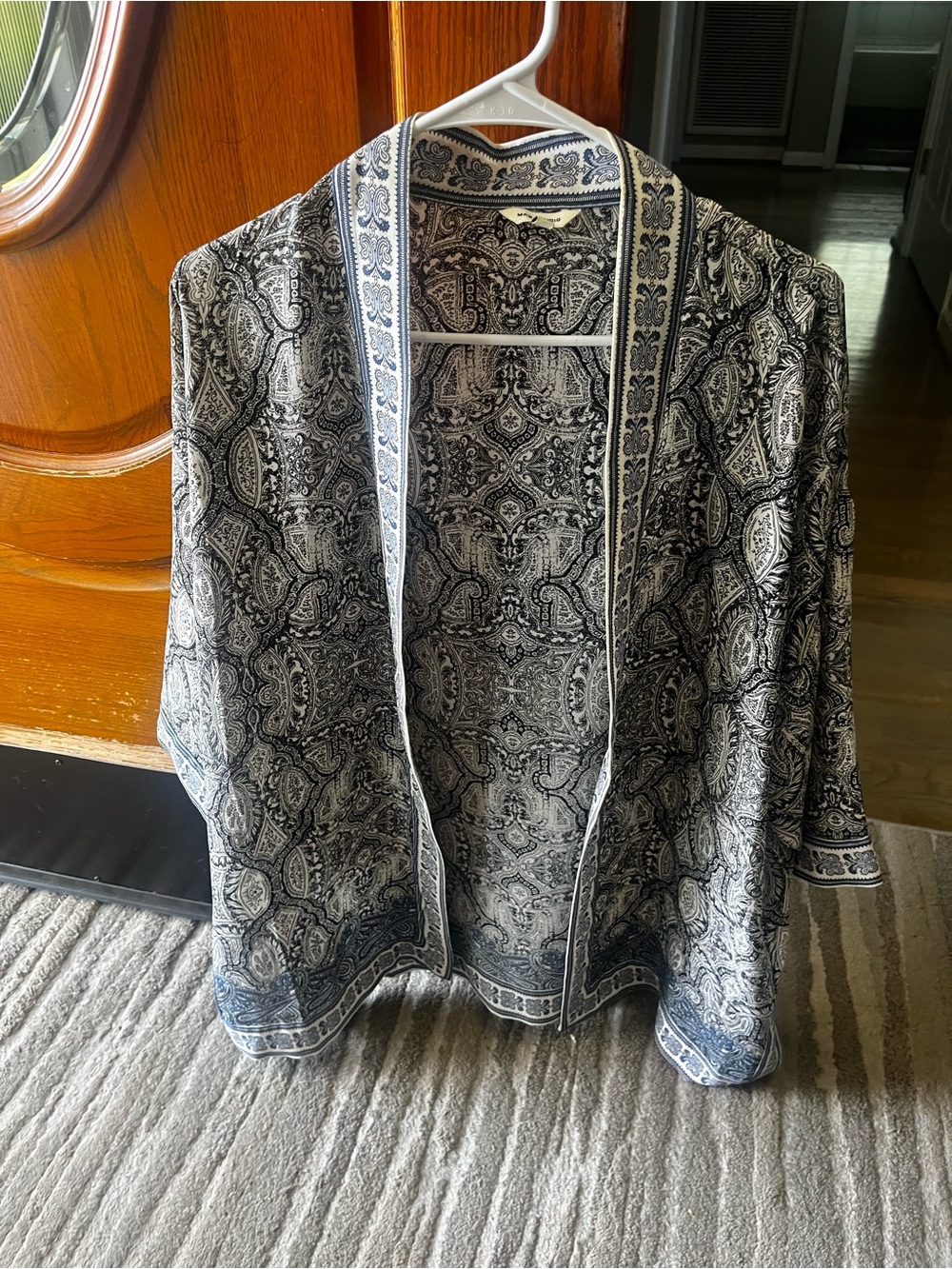 Max Studio Black and White Paisley Open-Front Shrug